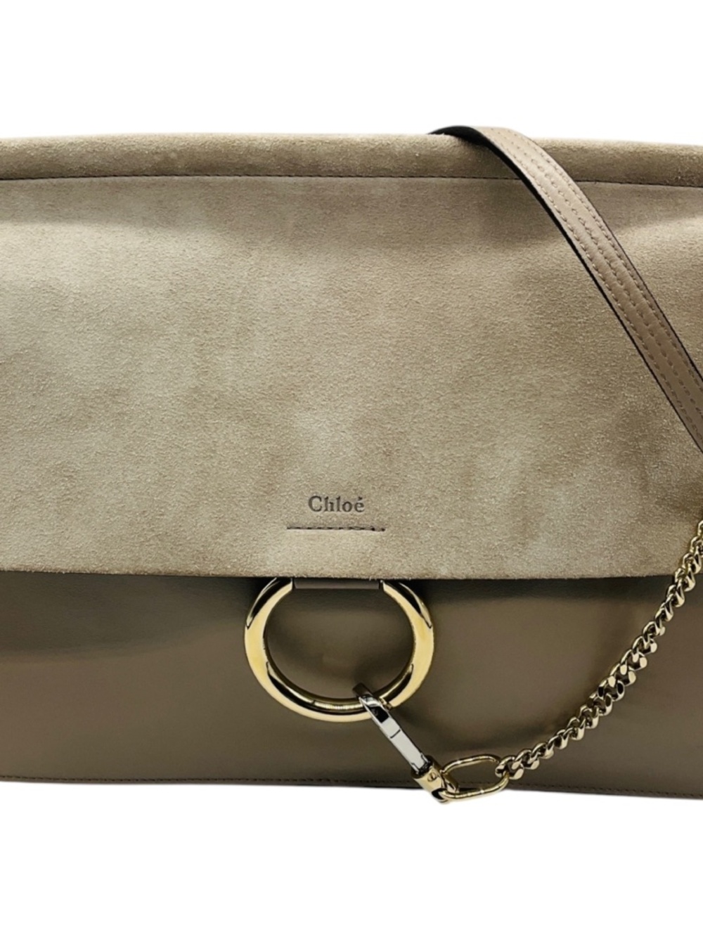 CHLOE MOTTY GRAY FAYE MEDIUM FLAP CALFSKIN LEATHER AND SUEDE SHOULDER BAG